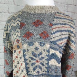 Vtg Nordic Fair Isle Ski Lodge Wool Mens Sweater